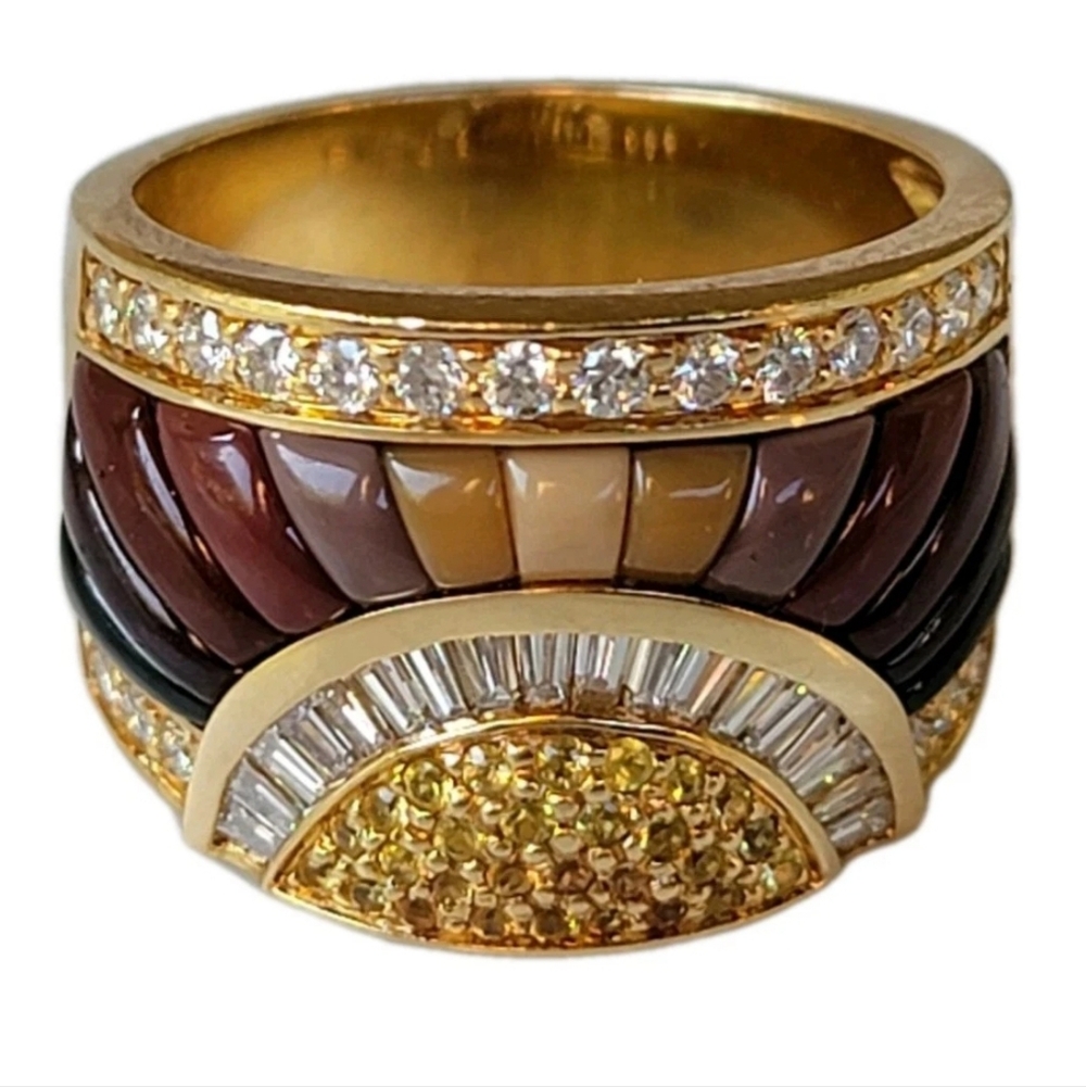 14k Gold Diamond Multi Gemstone Wide Band Ring- John Tolle Estate  11gm